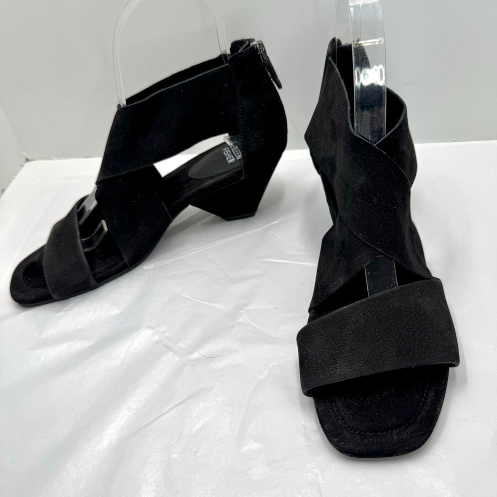 Eileen Fisher Junie Sandal Black Leather Strappy Leather Women's 6.5